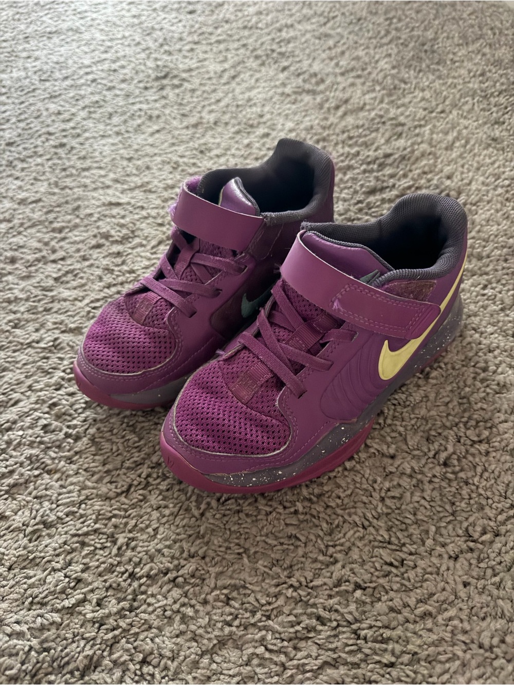 Nike Kids Purple Sneakers with Yellow Swoosh